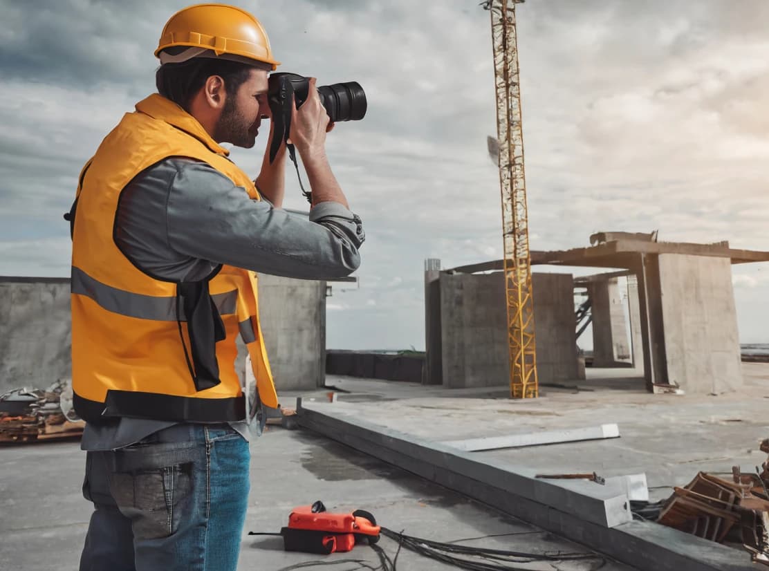 Unbefugte Fotografie auf Baustelle, Verletzung der Sicherheitsprotokolle.