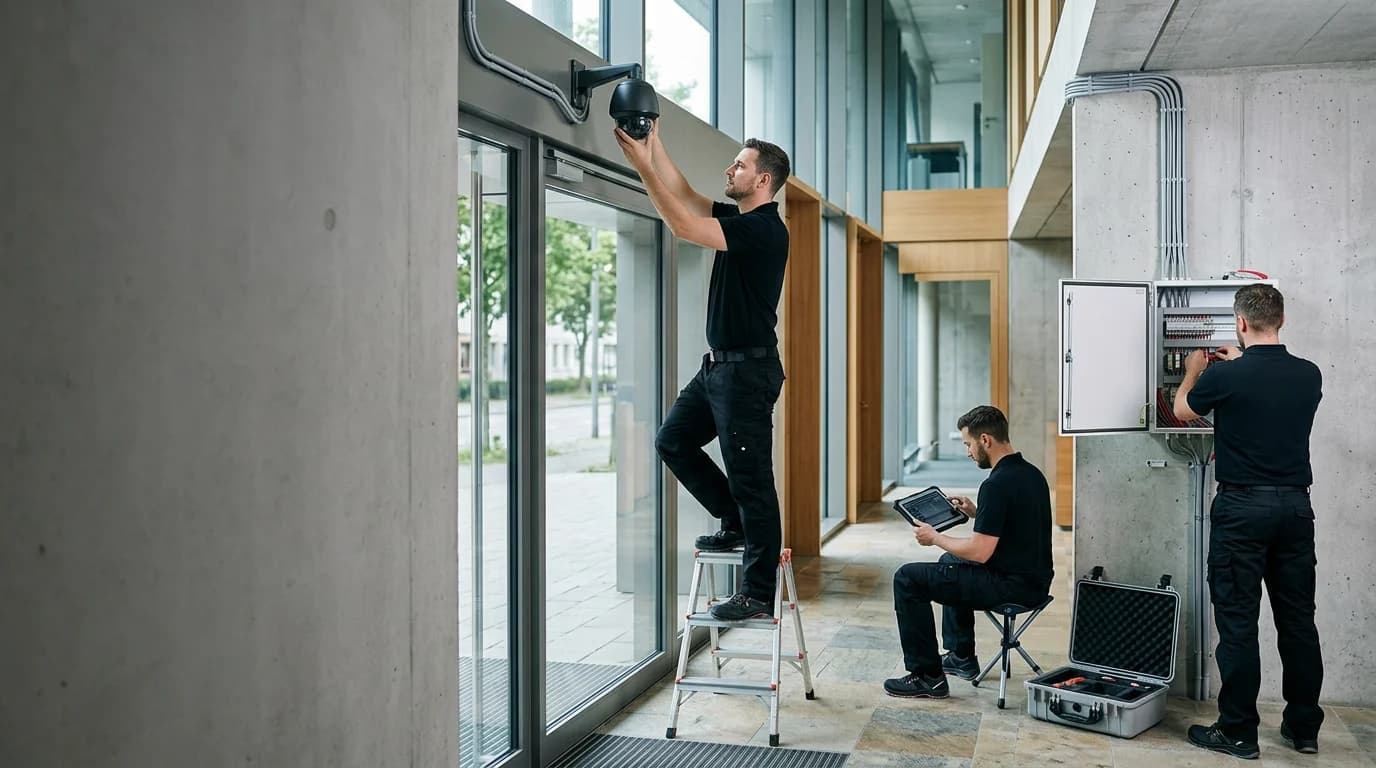 DESK Fachpersonal bei der Installation professioneller Sicherheitstechnik