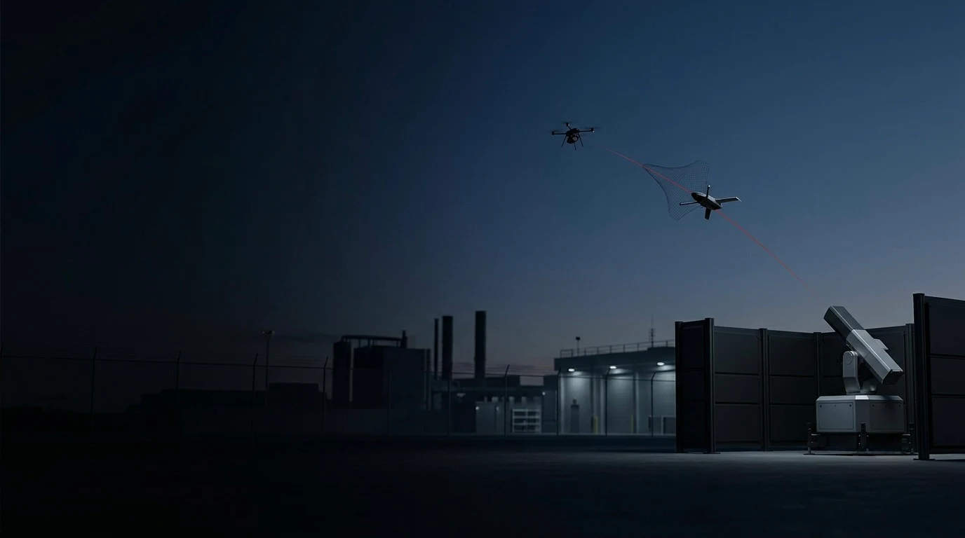 KI-generierte Konzeptdarstellung einer physischen Counter-UAS-Schutzebene