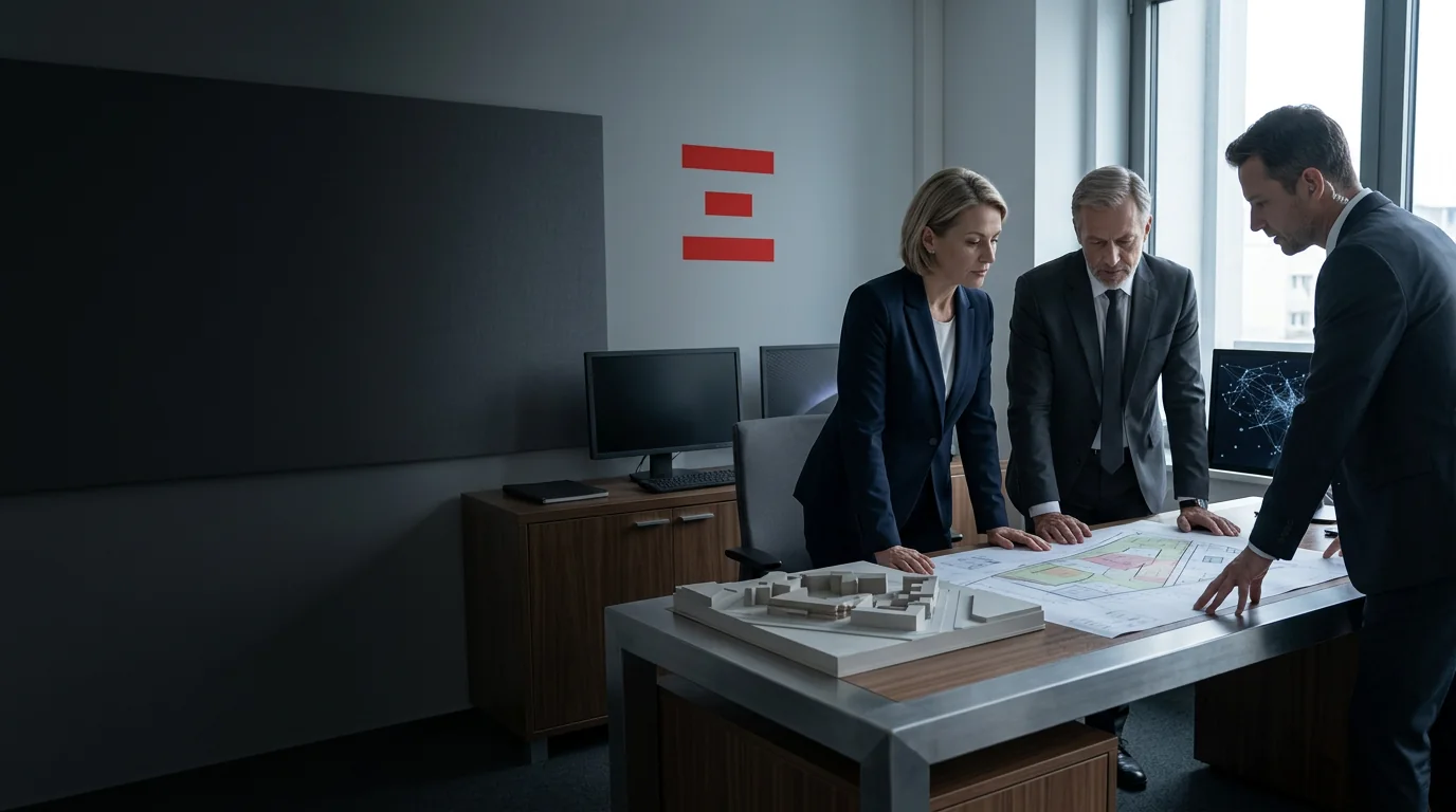 Sicherheitsberater analysieren ein Schutzkonzept in einer vertraulichen Besprechung